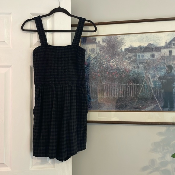 H&M smocked grey black gingham romper size small - Picture 2 of 8